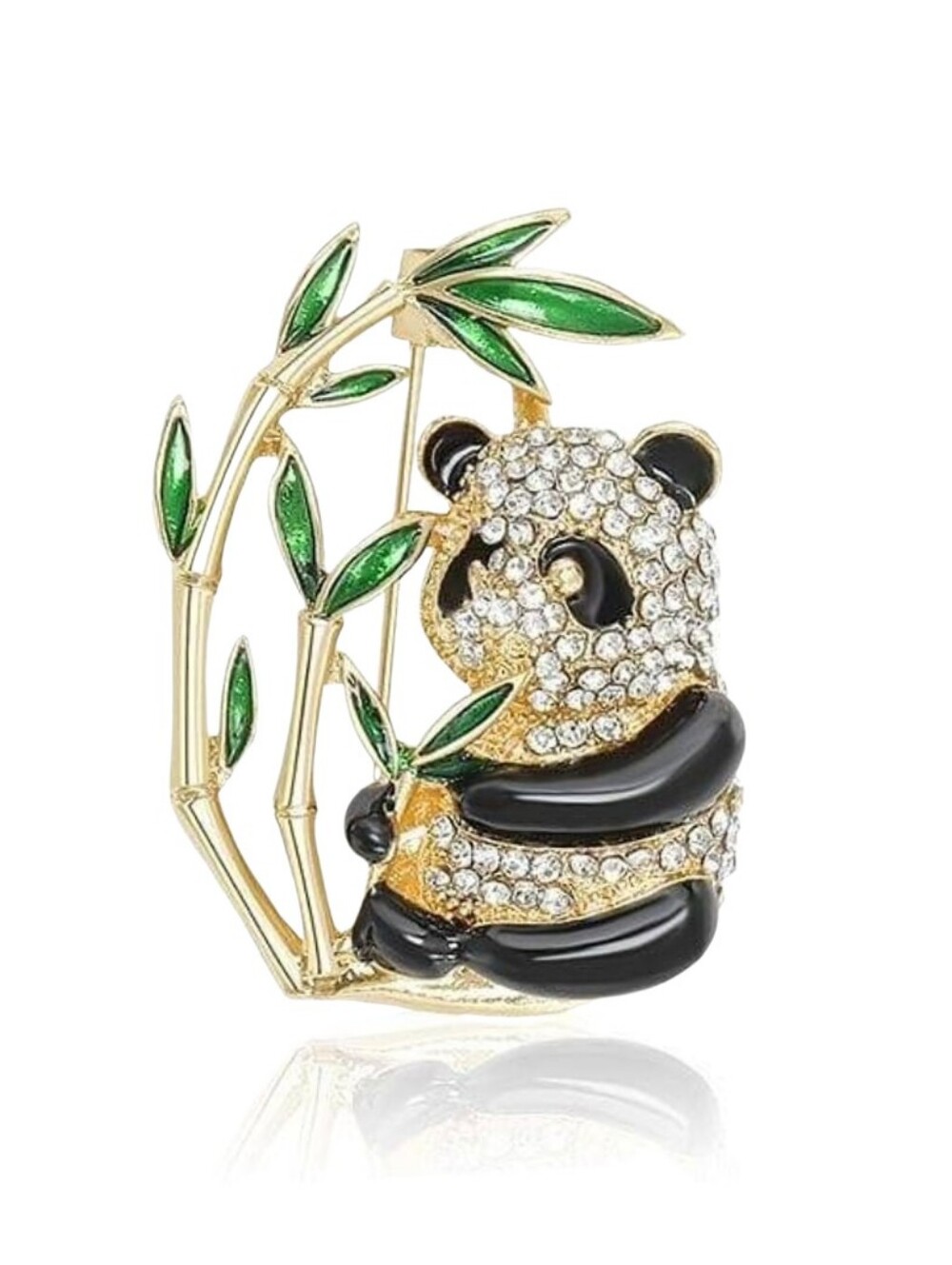 🆕 Vintage Revival Gold Tone Enamel Rhinestone Pave Panda Figural Brooch Pin